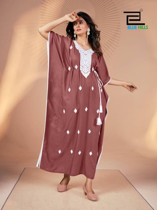 Honey By Blue Hills Designer Embroidery Rayon Kaftan Kurtis Wholesale Price In Surat
